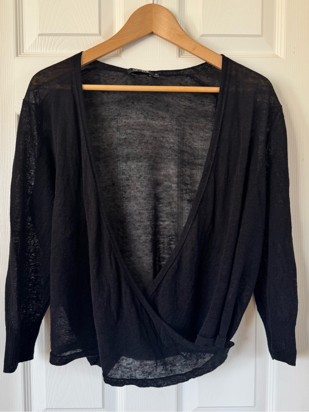 NIC+ZOE Black Linen Blend Wrap Tie Cardigan Petite Large PL